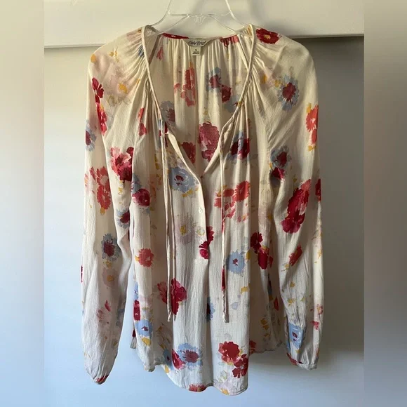 Lucky Brand Floral Lightweight Peasant Blouse Size S - Picture 4 of 9